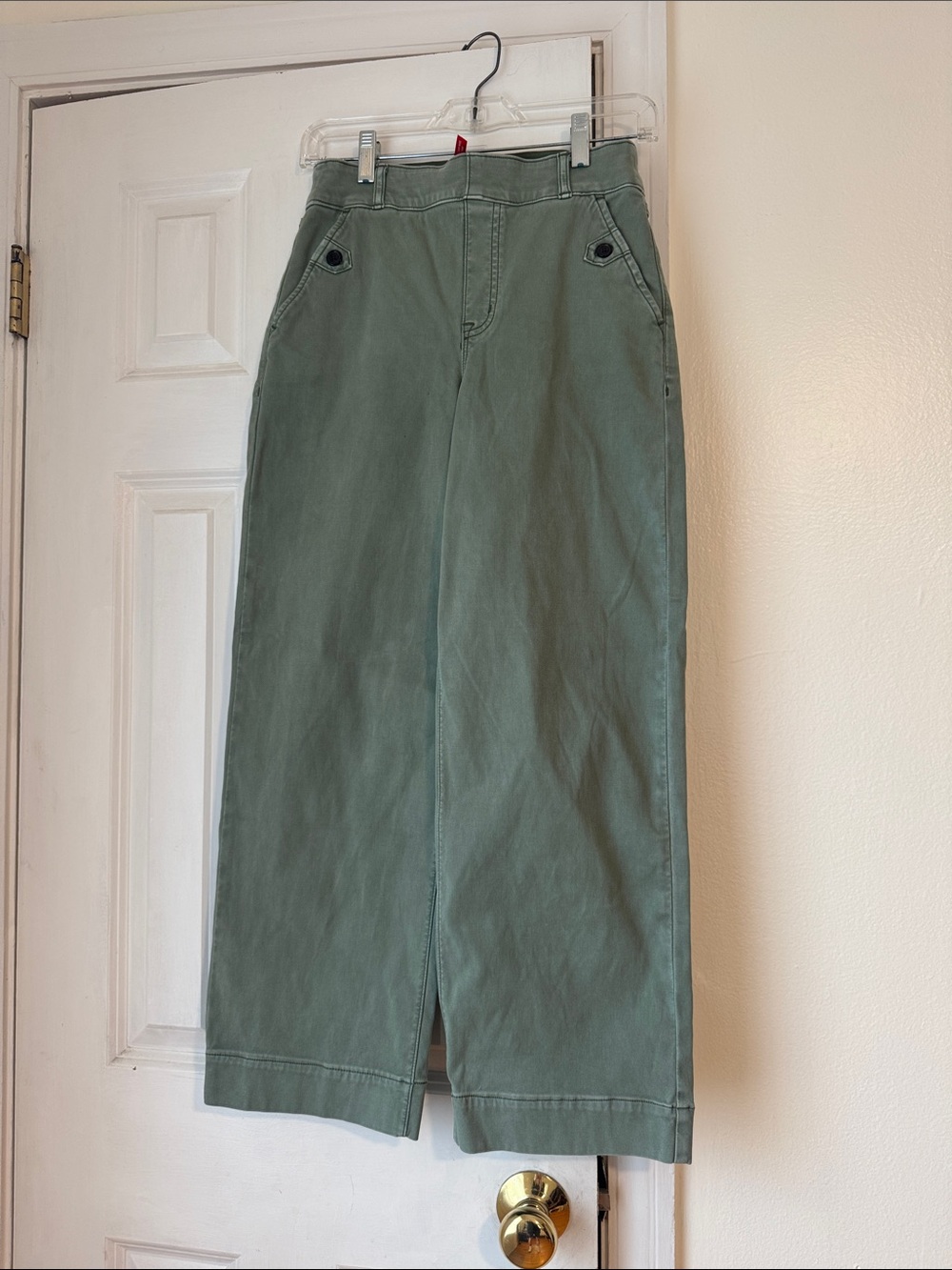 Spanx Wide Leg Cropped Utility Pants Sage Green High Rise Size Small